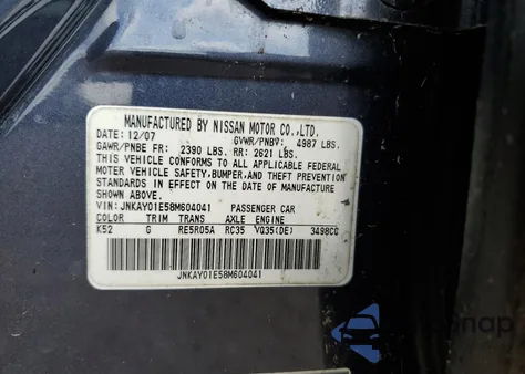 2008 Infiniti M35 Base z USA, uszkodzony, nr VIN JNKAY01E58M604041